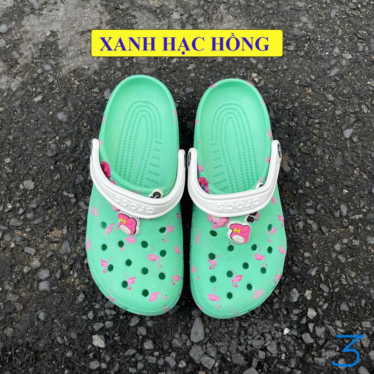 [Còn size 39-40] Dép crocs loang hoạ tiết xanh hạc hồng hàng chính hãng có lỗi cắt đã dán kĩ tặng kè