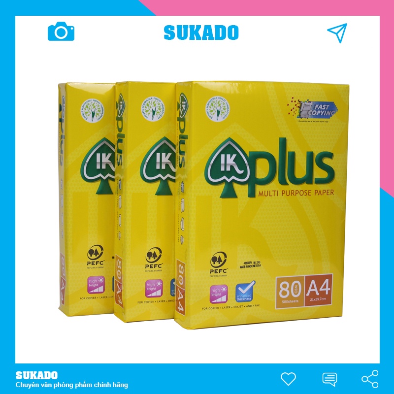 Giấy A4 IK Plus 70gsm - 80gsm Xấp 500 tờ [Thùng 5 Xấp] chất giấy cao cấp SUKADO