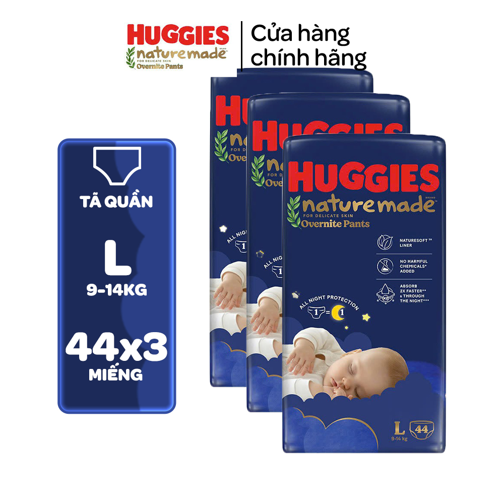 Combo 3 Tã quần Huggies Naturemade ban đêm M58/L44/XL38/XXL26