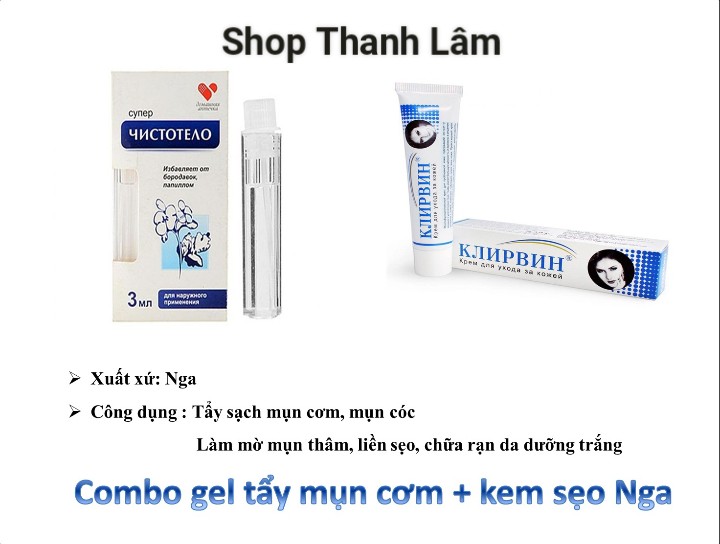 Combo gel tẩy mụn cơm mụn cóc nốt nốt và kem sẹo hàng của Nga
