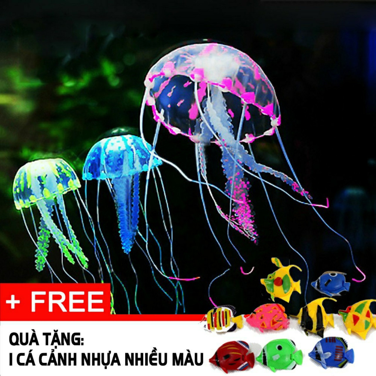 Sứa silicon sứa cảnh nhiều màu phát sáng phụ kiện bể cá Decor Việt