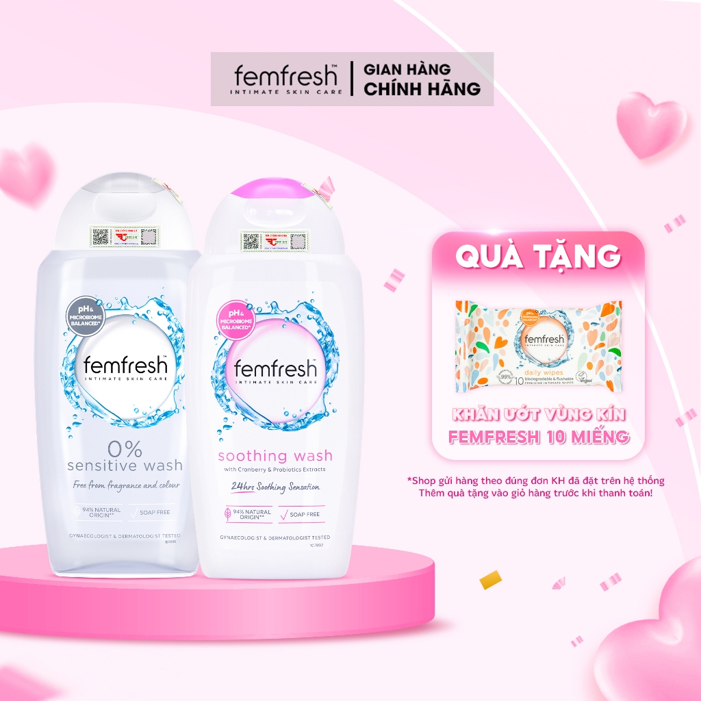 [Combo dịu nhẹ] Dung Dịch Vệ Sinh Femfresh Soothing Wash 250ml Dung dịch vệ sinh phụ nữ Femfresh 0% 