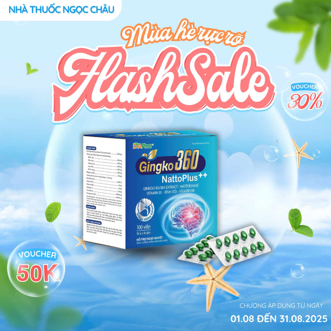Viên uống GINKGO 360 Natto Plus hỗ trợ hoạt huyết dưỡng não giảm di chứng sau tai  biến Hộp 10