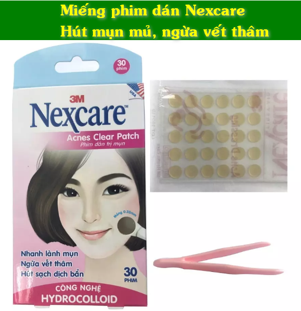 Hộp 30 Miếng Phim Dán Hút Mụn Ngăn Sẹo Thâm Nexcare Có Tặng Cây Nhíp Gắp