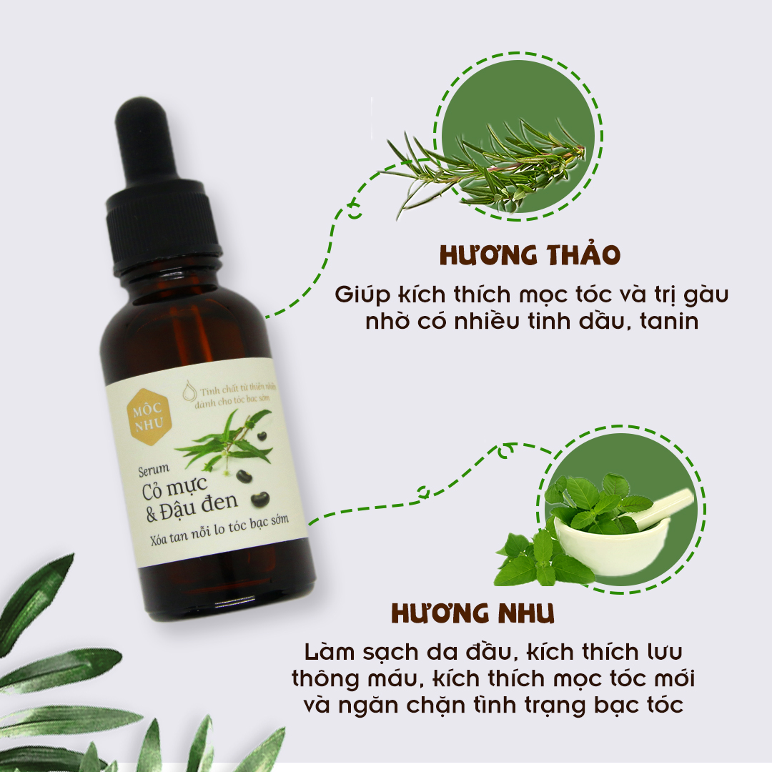 [Hcm]Serum Cỏ Mực Và Đậu Đen Mộc Nhu 30Ml Xoá Tan Nỗi Lo Tóc Bạc Sớm