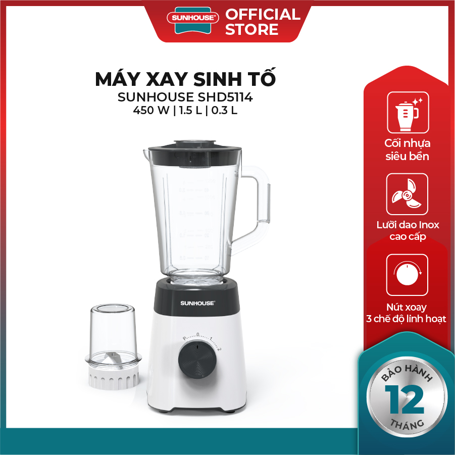 Máy xay sinh tố đa năng SUNHOUSE SHD5114 công suất 450W - Lưỡi dao inox SUS301cao cấp - Cối nhựa siê