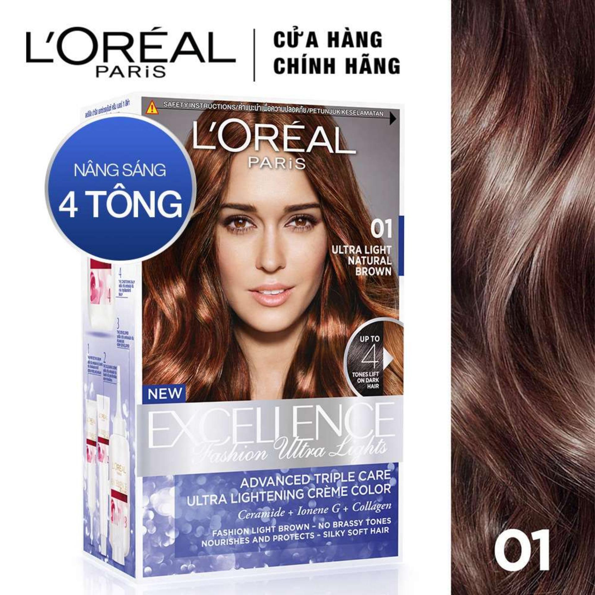 [HCM]Kem Nhuộm Tóc Nâng Sáng 2 Trong 1 Ultra Light LOreal 172ml - Màu 01 Nâu Sáng Tự Nhiên