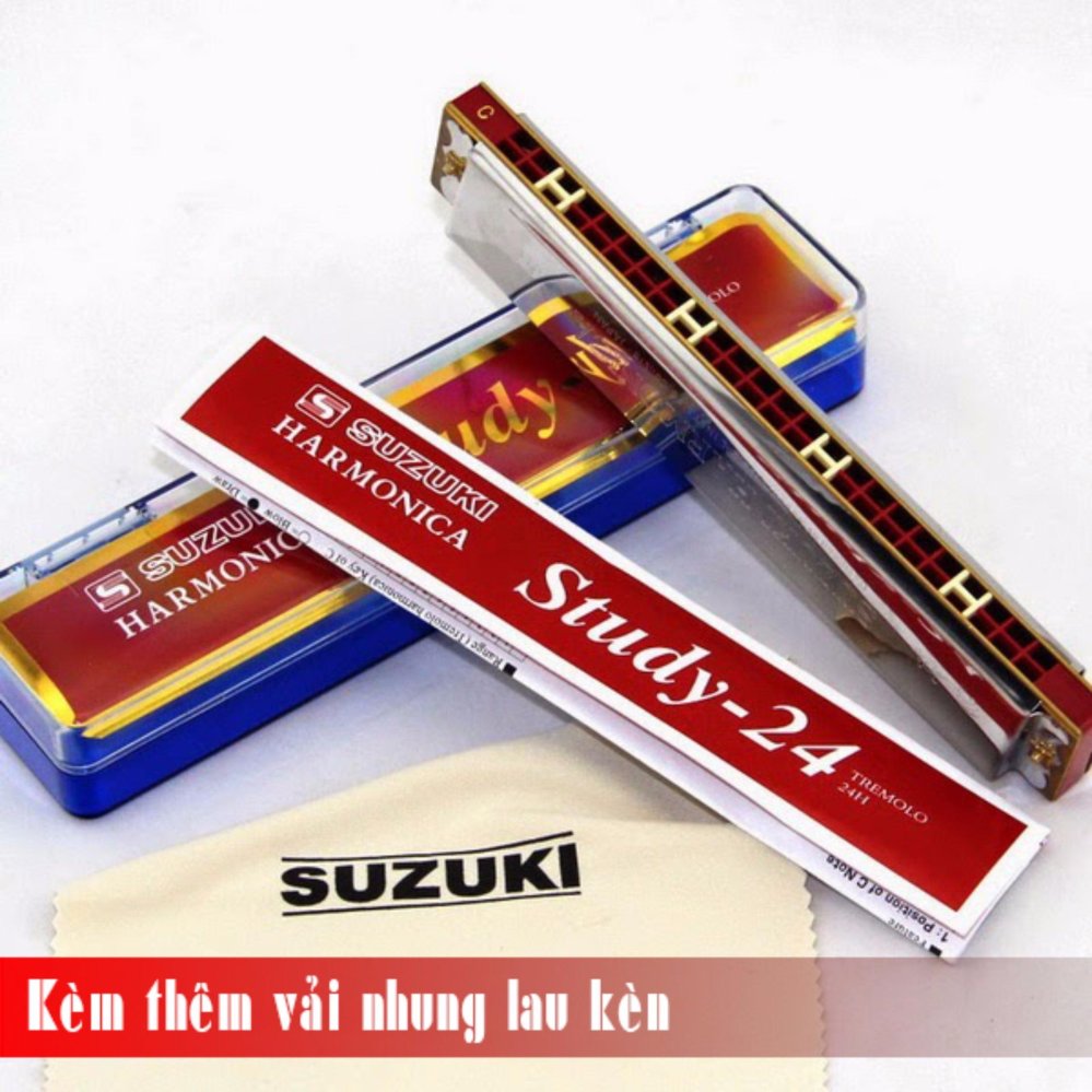Kèn Harmonica Tremolo Suzuki Study 24 key C (Bạc)  - Kèm thêm vải nhung lau kèn - Việt Hoàng Phong