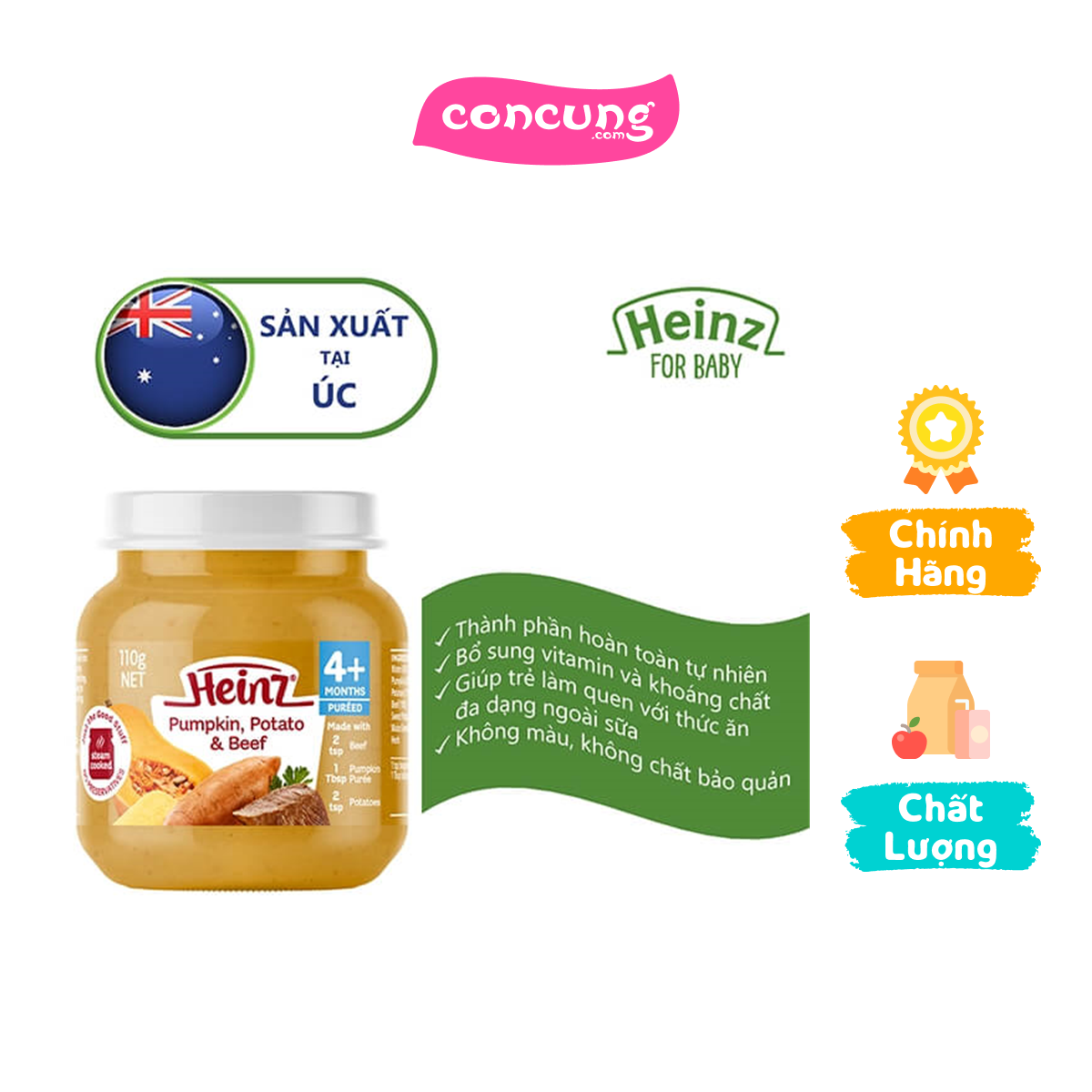 Bí đỏ khoai tây và bò nghiền cho trẻ từ 4 tháng tuổi - Heinz Pumpkin Potato & Beef
