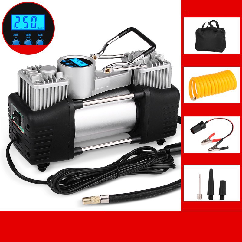 Máy bơm lốp ô tô 2 xi lanh 12V SIÊU MẠNH - Bơm lốp xe hơi ô tô / Bơm 2 xi lanh công suất lớn Bơm ô t