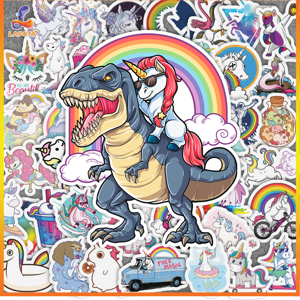 Set 50 cái Sticker Unicorn chống nước Hình Dán Unicorn dán sổ Decal Unicorn cute trang trí laptop điện thoại vali