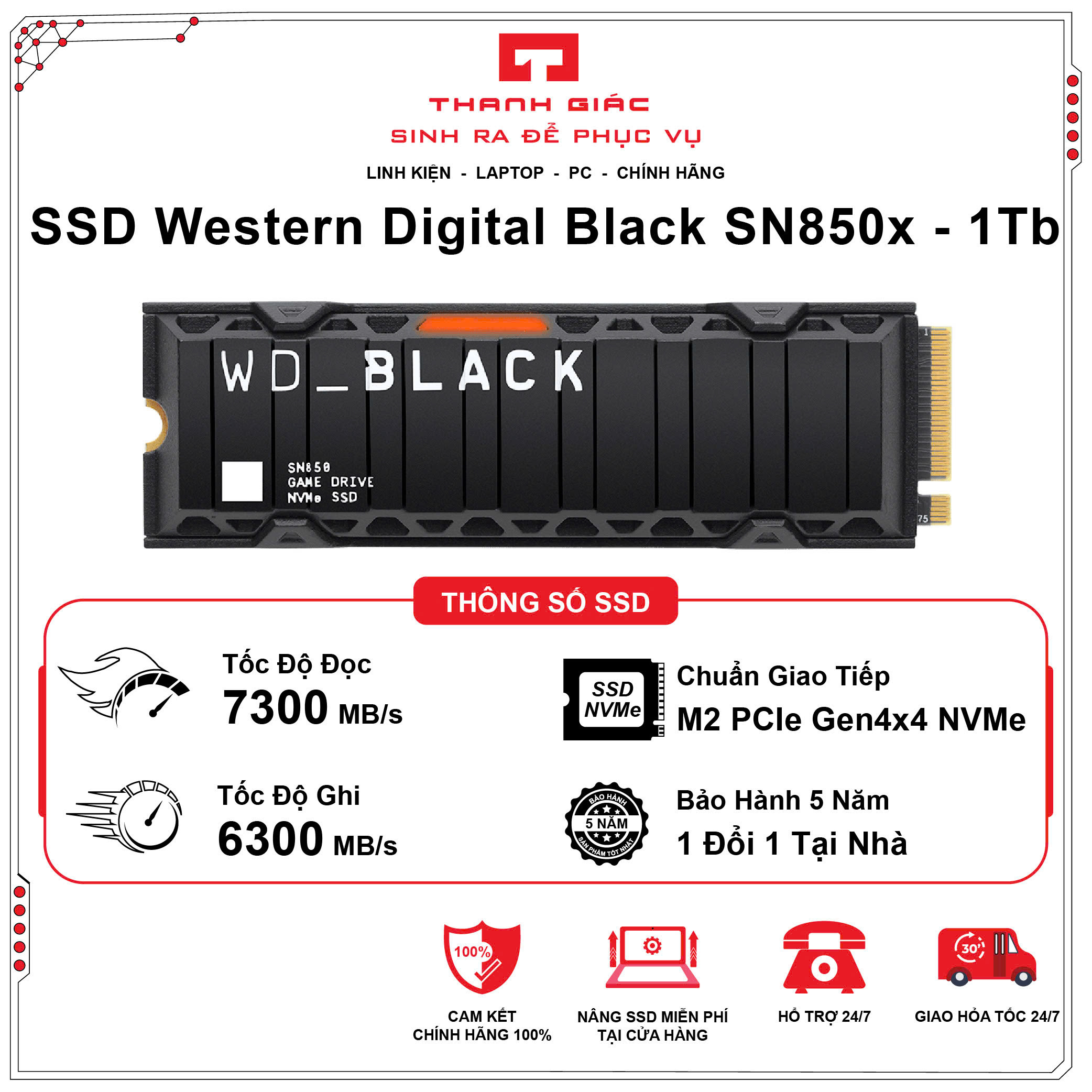 Ổ Cứng SSD Western Digital Black SN850X/ SN770 2TB/1TB M2 PCIe NVMe Gen 4x4 - Bảo hành 5 Năm