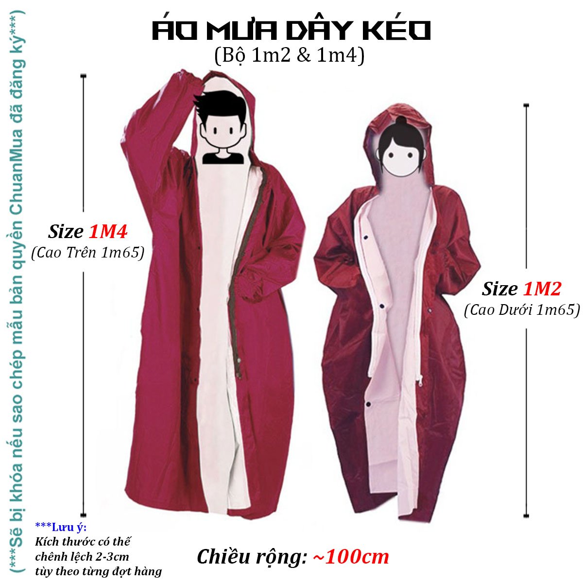 Áo Mưa Khóa Kéo 1 Người Lớn Kín Người Bín Hông Áo Mưa Măng Tô Nam Nữ Vải Tổ Ong Cao Cấp ( Tay Bo Chú