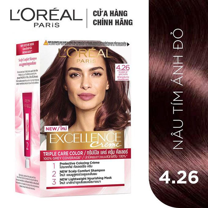[HCM]Kem Nhuộm Dưỡng Tóc Phủ Bạc Loreal Excellence Cream 172ml – Màu 4.26 Nâu Tím Ánh Đỏ
