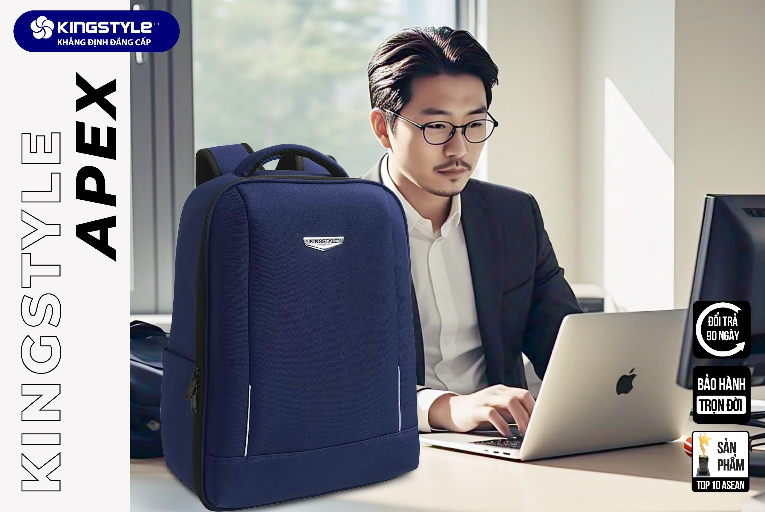 Balo Laptop Thời Trang Cao Cấp Kingstyle Apex KB25-008 Vải Trượt Nước Chính Hãng
