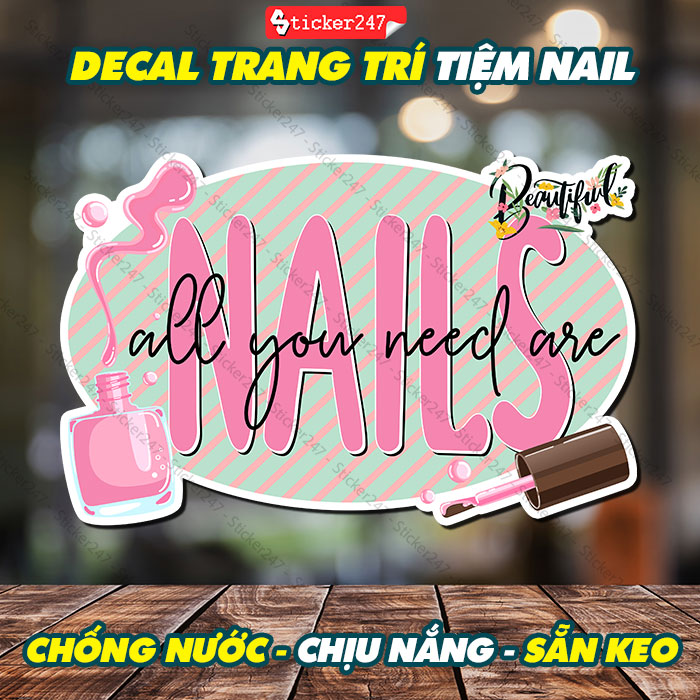 Decal Tiệm Nails trang trí quán – Sticker Nails  Decal dán tường tủ kính quầy Tranh Dán Decor Tiệm Nail - BEA03