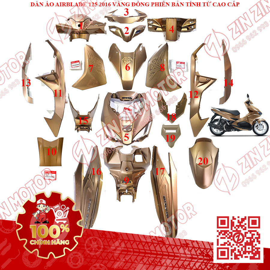 Dàn Áo AB 2016 Dàn Áo Xe Air Blade 125 2016 2017 2018 2019 Chính Hãng Honda Đủ Màu - ZZM