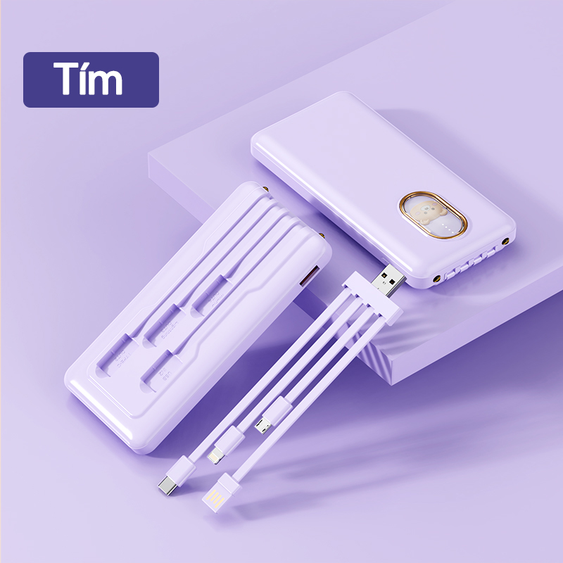 PIN DỰ PHÒNG GOOJODOQ Power Bank 10000mAh sạc nhanh đi kèm 4 dây sạc và 2 đèn