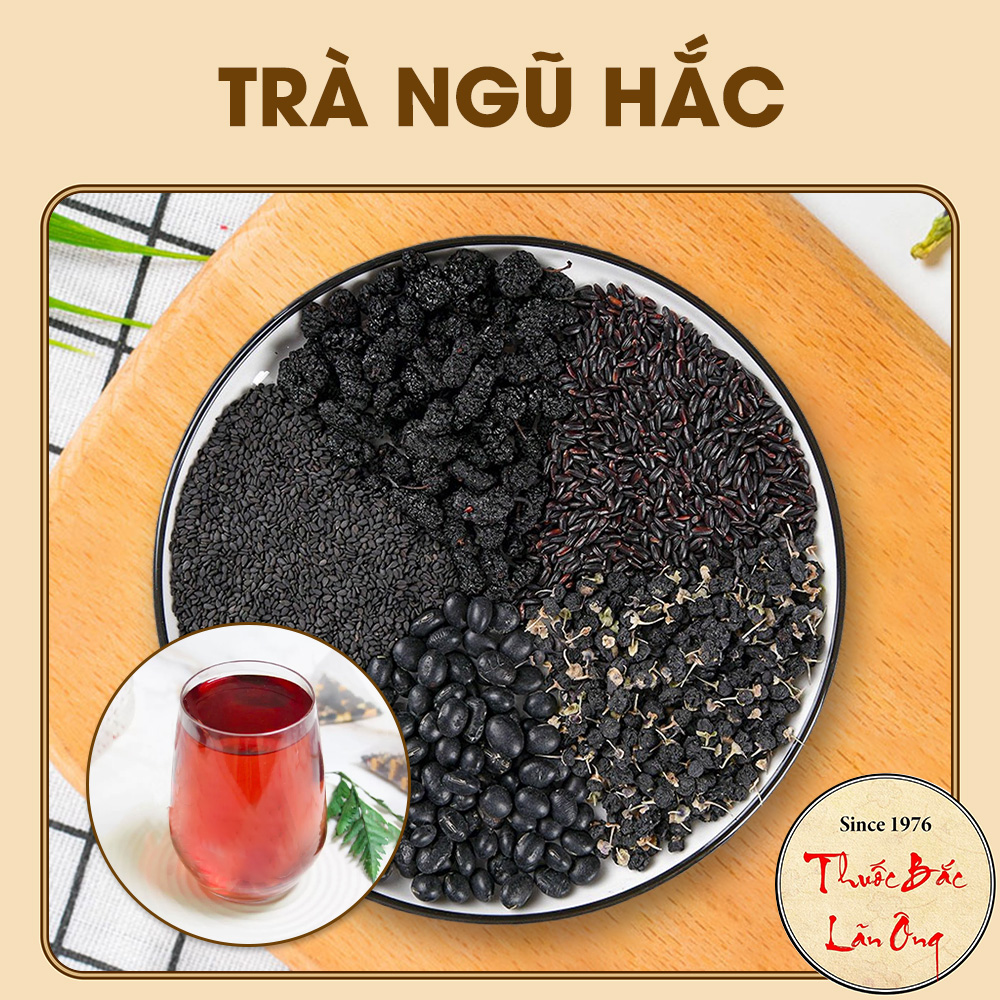 Trà ngũ hắc 5-10 set mix sẵn trà thảo mộc 5 vị giúp mọc tóc gồm: Dâu tằm vừng đen hắc kỳ tử đậu đen