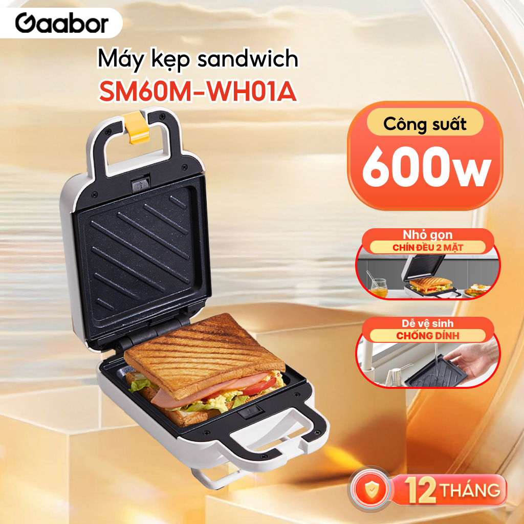 FLASH SALE Máy kẹp bánh mì sandwich SM60M-WH01A GAABOR nướng bánh mì rán trứng nướng thịt tiện dụng 
