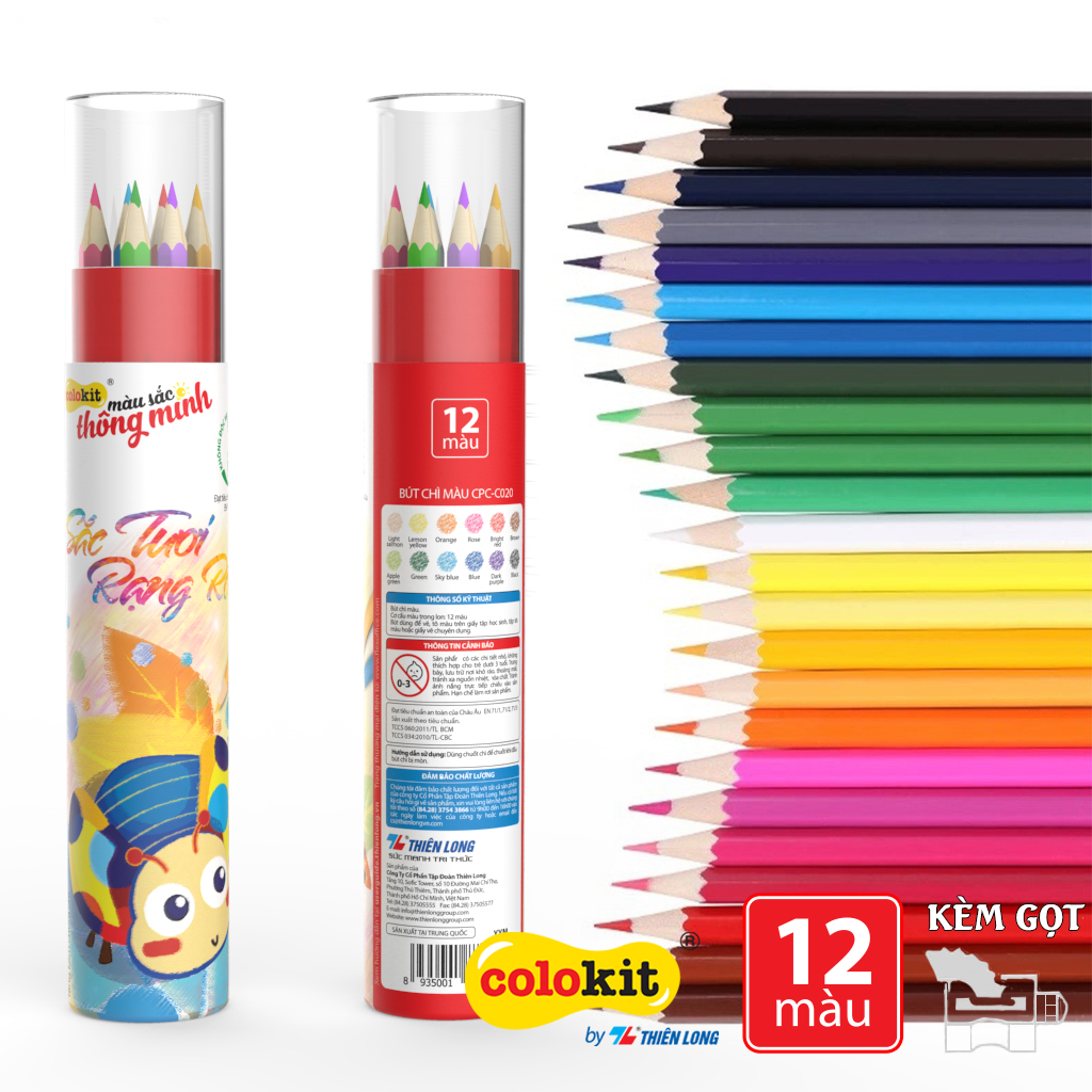 Bút chì màu chuyên nghiệp dạng cốc 12/24/36 màu Thiên Long Colokit - Tiêu chuẩn châu Âu - Có chuốt chì ở nắp hộp