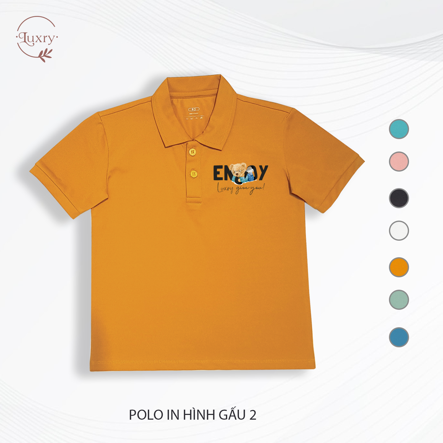 Áo polo cho bé in hình gấu đáng yêu chất vải mát mẻ thương hiệu Luxry