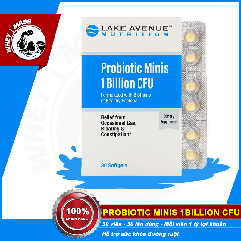 [HCM]Viên Uốn Bổ Sung Lợi Khuẩn Men Vi Sinh Hỗ Trợ Tiêu Hóa Lake Avenue Nutrition Probiotic Minis 1 Billion CFU 30 Viên Từ Nhật