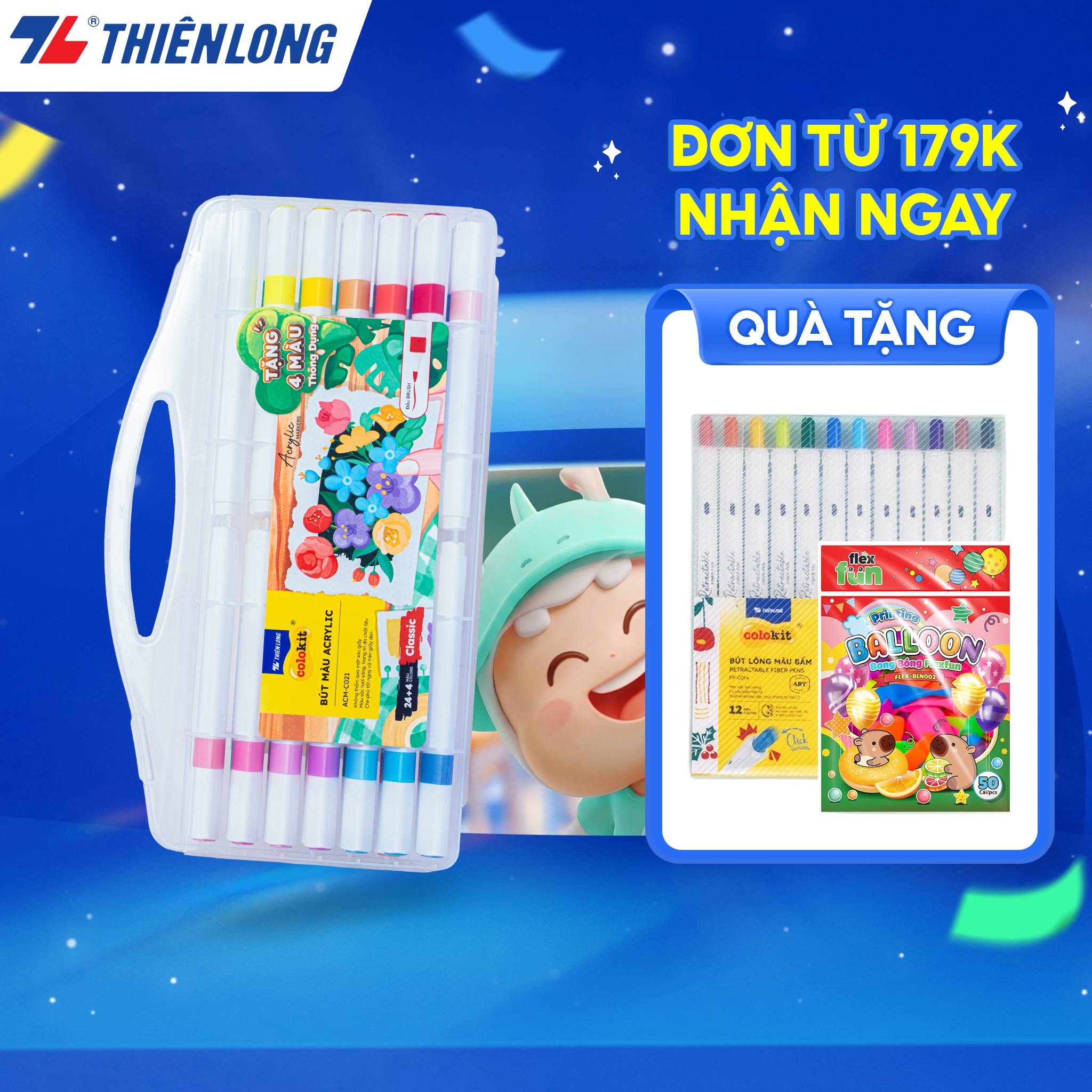 [Tặng 2/4/6 màu] Acrylic Markers/ Bút sơn/ Bút lông 12/24/36 màu ThiênLong Colokit - Màu sắc tươi sáng Không thấm qua mặt giấy