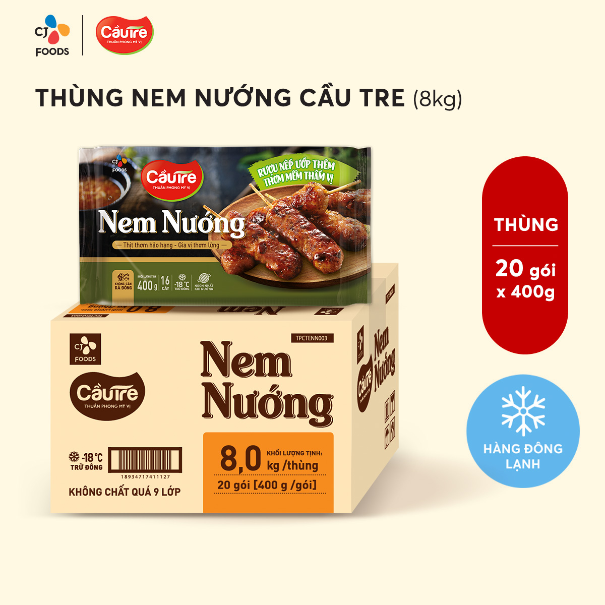 [HCM-HN] Thùng 20 gói Nem nướng Cầu Tre (400G x 20 gói)