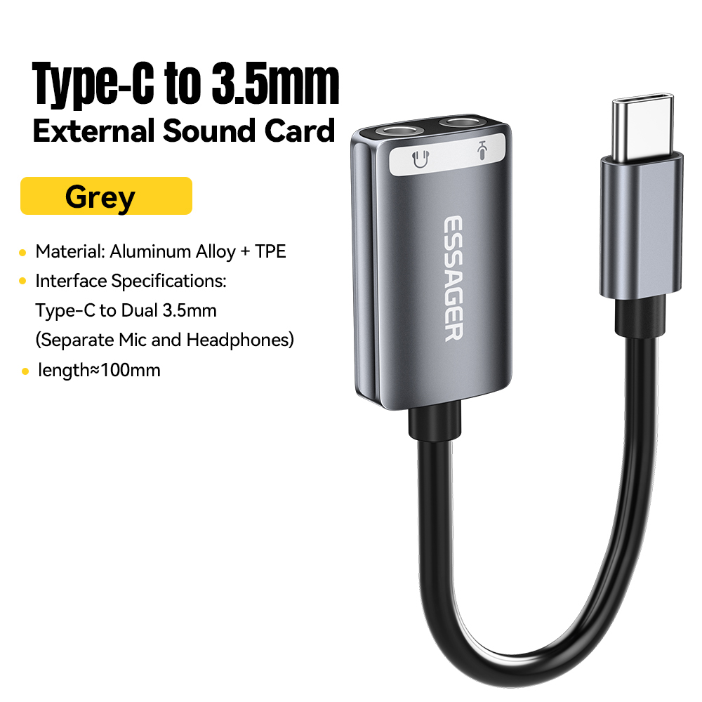 Essager Adapters Type C USB to 3.5mm External Sound Card Listening Speaking For Desktop PC Laptop PS