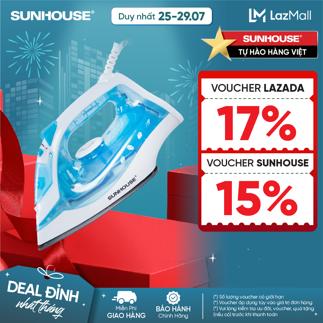 Bàn Là Hơi SUNHOUSE SHD2065 - Công Suất 1600W - Thân Nhựa ABS Chịu Nhiệt Tốt - Mặt Bàn Là Chống