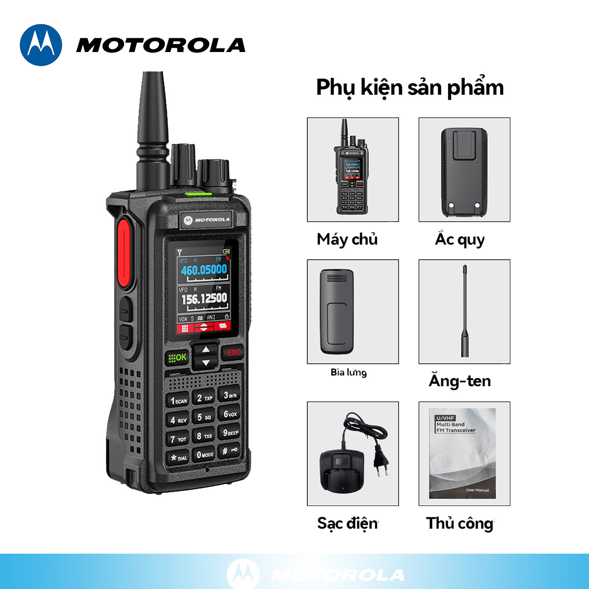 Motorola GT-12  Bộ đàm Walkie Talkie VHF/UHF/FM chuyên nghiệp Công suất cao 20W 6800mAh Bộ đàm băng 