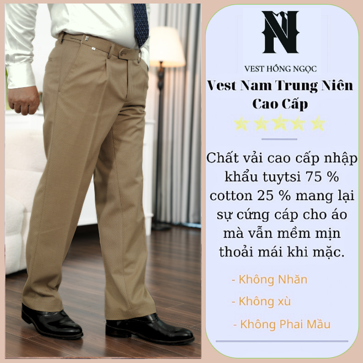 Quần Âu Công Sở Nam Trung Niên Quần Tây Hồng Ngọc Cao Cấp Vải Nhập