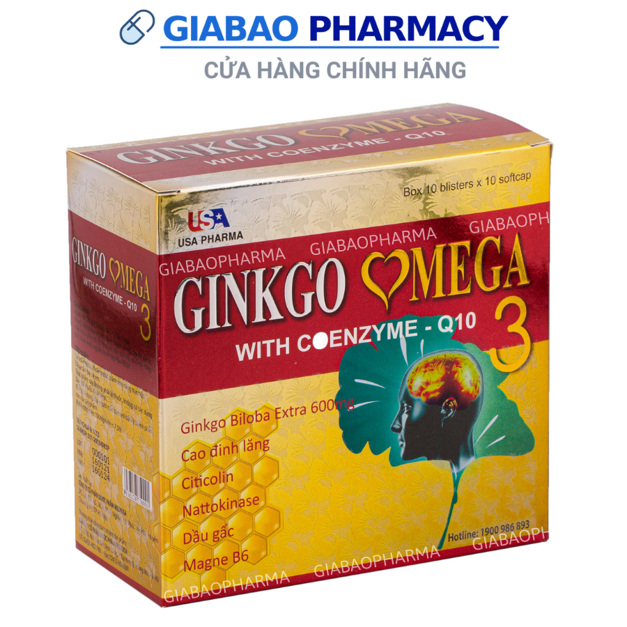 Viên uống bổ não GINKGO OMEGA 3 giúp tăng cường trí nhớ tăng tuần hoàn máu não ngừa tai biến – HỘP 100 viên (Đỏ)