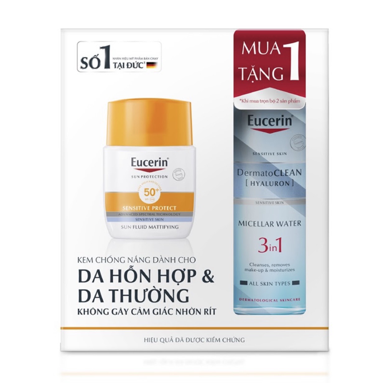 [Mua 1 Tặng 1]Eucerin Chống Nắng Cho Da Nhạy Cảm Sun Mattifying Fluide Spf50+ Tặng Nước Tẩy Trang Cho Da Nhạy Cảm 100Ml