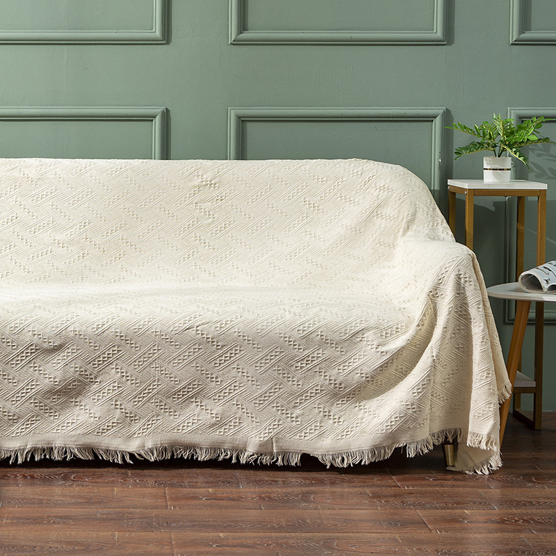 Chăn thảm phủ ghế sofa đan len kẻ sọc có tua rua sang trọng