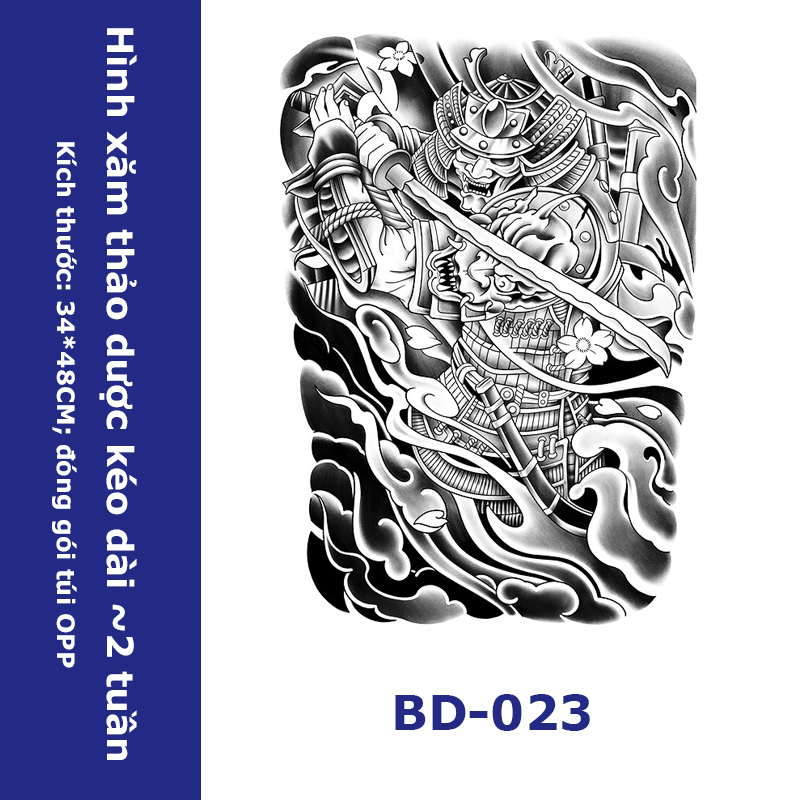 Hình xăm nhật cổ 15 ngày BD-023 hình samurai miếng dán hình xăm full lưng chống nước cực đẹp