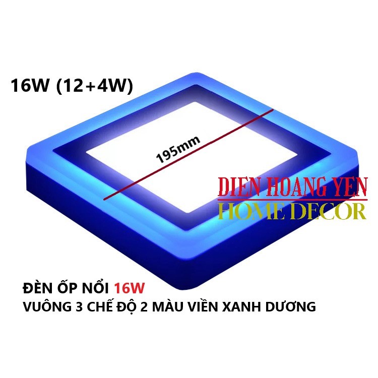 Đèn led ốp trần 24w vuông 2 màu 3 chế độ trắng xanh Ánh sáng: trắng viền xanh dương Kiểu đèn vuông thây đổi màu theo công tắc chính mỗi lần bật tắc