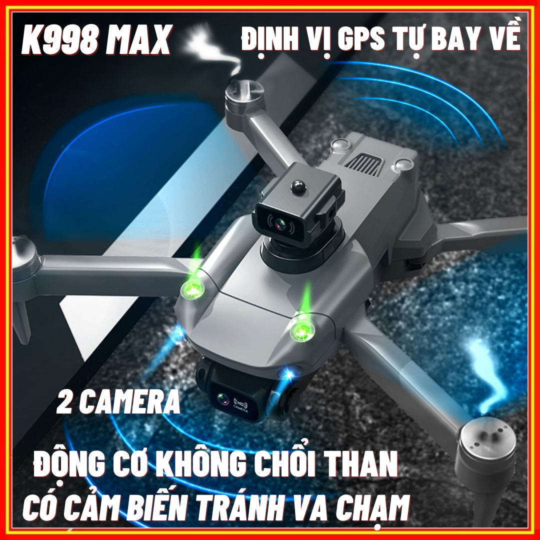 [ Hot 2023 - Bảo Hành 24 Tháng ] Flycam K998 Pro Max có định vị G.P.S - Máy bay không người lái camera 8K động cơ không chổi than cảm biến tránh va đập giữ thăng bằng tốt chất hơn Drone P9 dji mini 3 pro p11 pro max