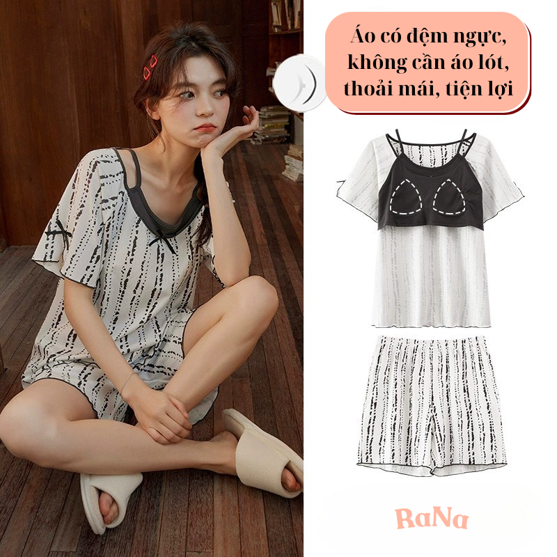 BỘ QUẦN ÁO MẶC NHÀ CHO CÁC CÔ NÀNG BÁNH BÈO ÁO CÓ LÓT ĐỆM NGỰC TIỆN LỢI THOẢI MÁI.