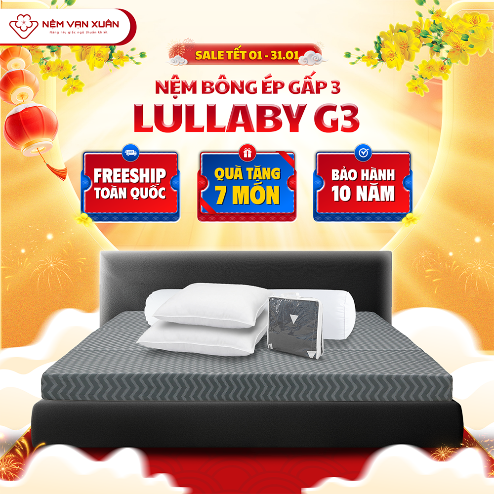 [MEGA TẾT 15.01-10.02 - MUA 1 TẶNG 7] Nệm Bông Ép Gấp 3 Lullaby Vạn Xuân Hạn Chế Đau Lưng Nhứt Mỏi G