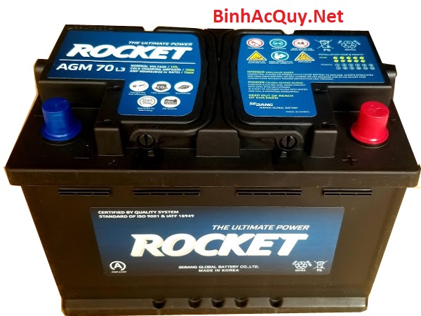 Bình ắc quy START STOP Rocket AGM L2 12V-60AH chuyên dành cho các dòng xe Start stop như Mec Audi Be