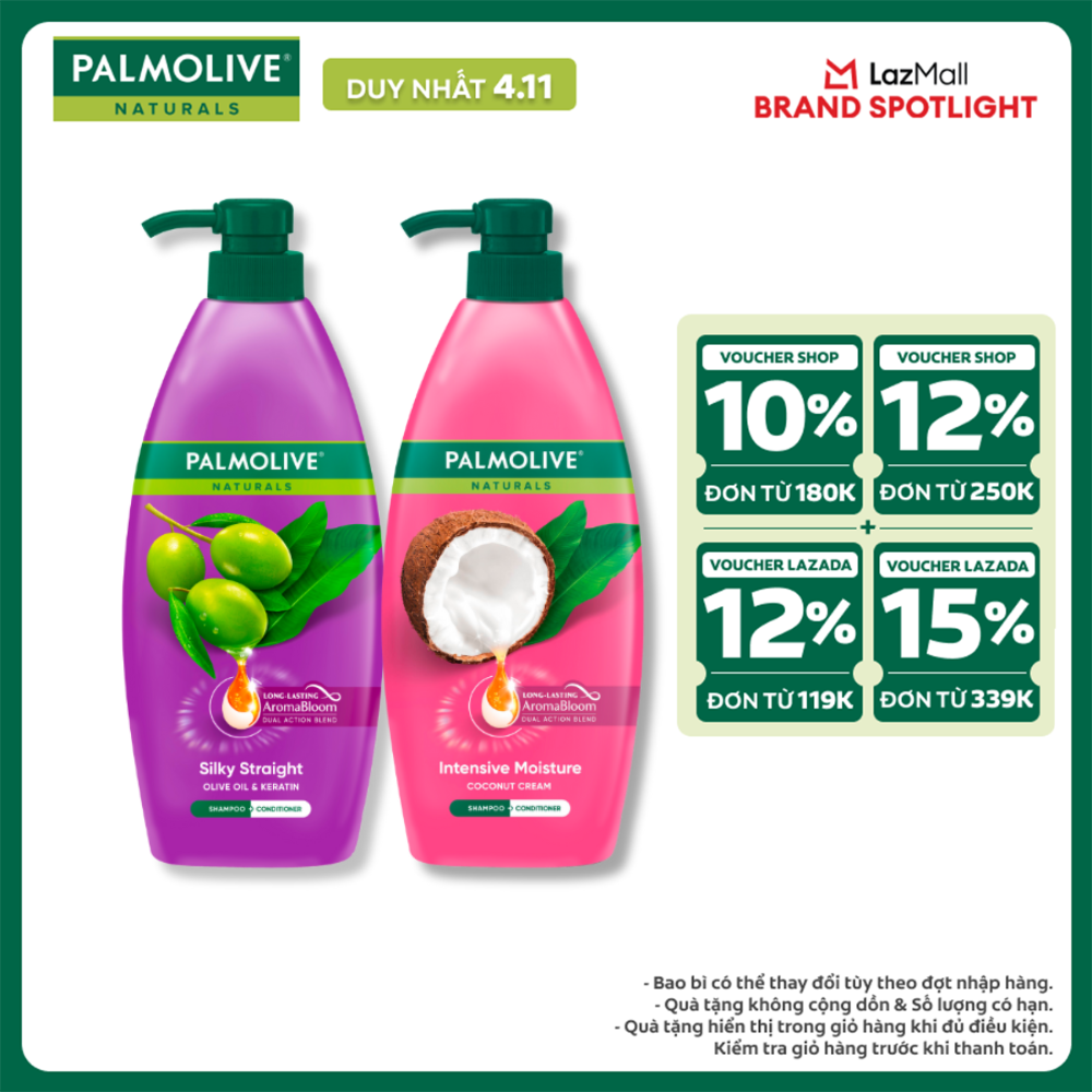Bộ 2 Dầu gội Palmolive kèm xả 2-trong-1 chiết xuất thiên nhiên 600ml