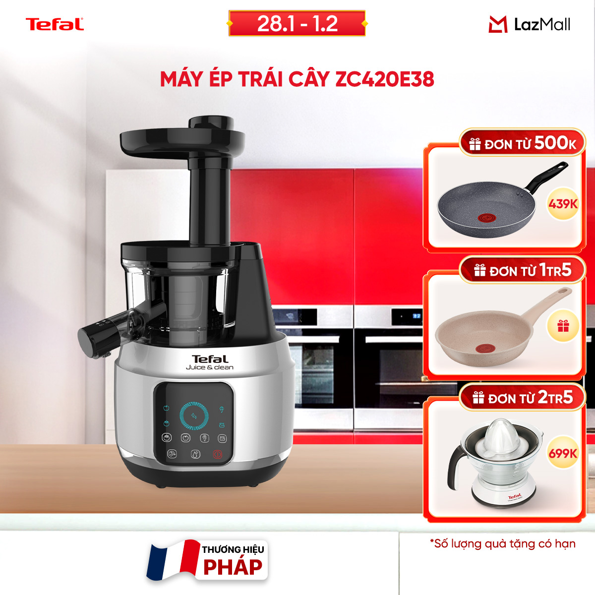 [SIÊU SALE TẾT 15.1 - 10.2] Máy ép chậm Tefal ZC420E38 - 150W - Điện tử