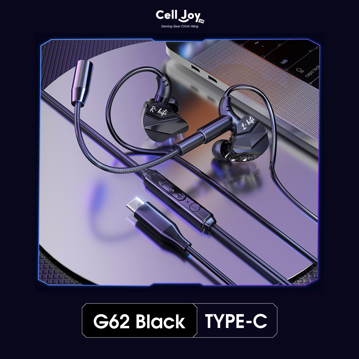 Tai nghe G62 âm thanh HIFI độ nét cao micro tháo rời tai phone gaming Type-C