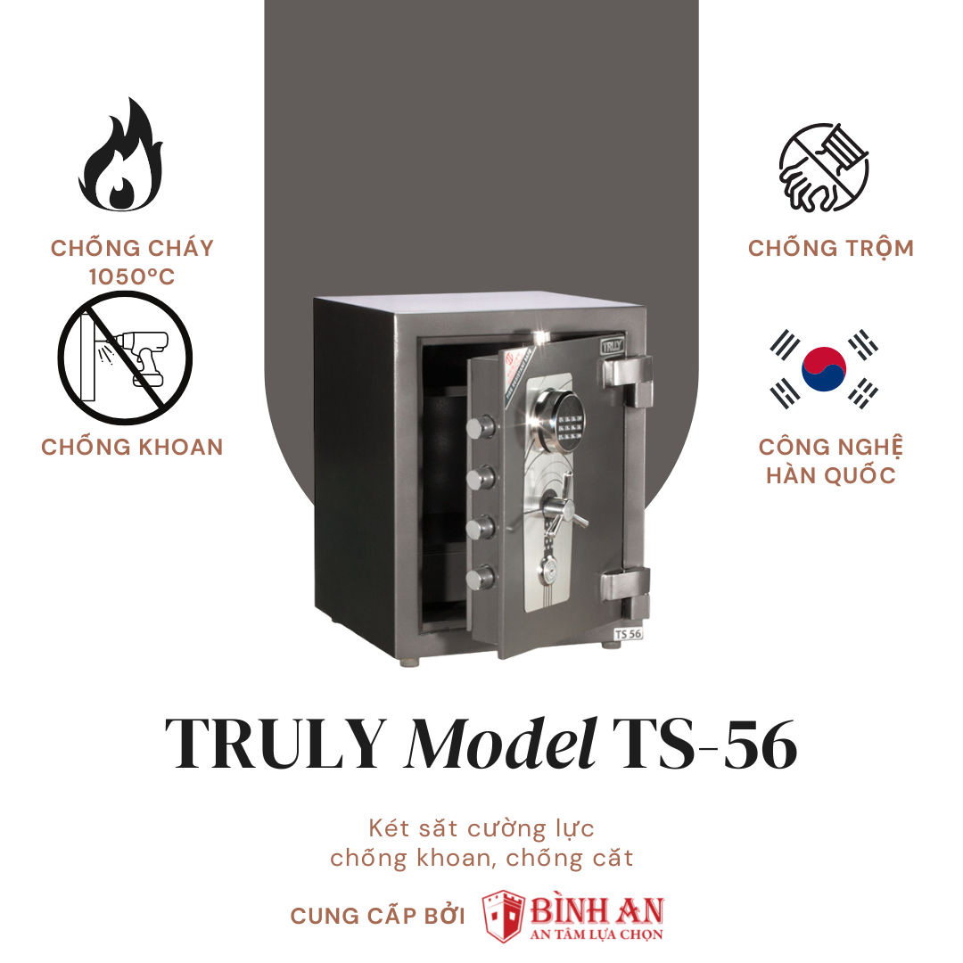 Két sắt siêu cường TRULY TS-39 - Kích thước 390x470x410mm, màu đen xám, chống cháy 120 phút