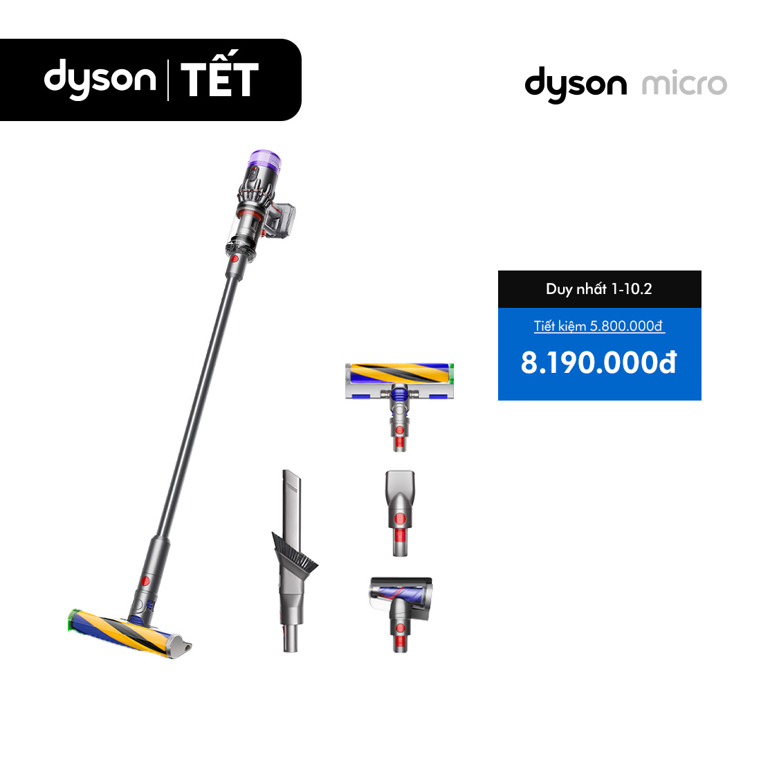 Máy hút bụi không dây Dyson Micro SV21 - Màu Nickel, Dung lượng 0.2L, Trọn bộ phụ kiện