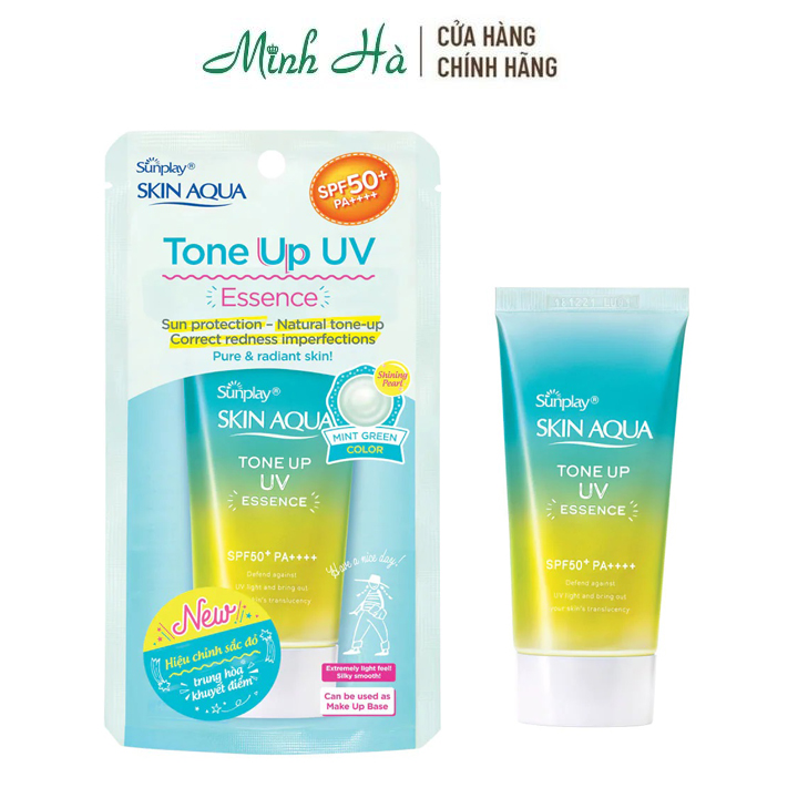 Tinh Chất Chống Nắng Skin Aqua Tone Up Uv Essence Spf50+ Pa++++ Mint Green 50G Giúp Chống Nắng Hiệu Chỉnh Màu Da Nâng Tone Nhẹ Nhàng