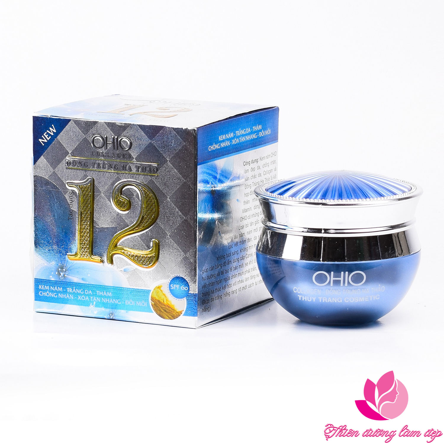 Kem Nám Tàn Nhang Trắng Da Chống Nhăn 12 Tác Dụng Ohio Collagen - Đông Trùng Hạ Thảo - 30G