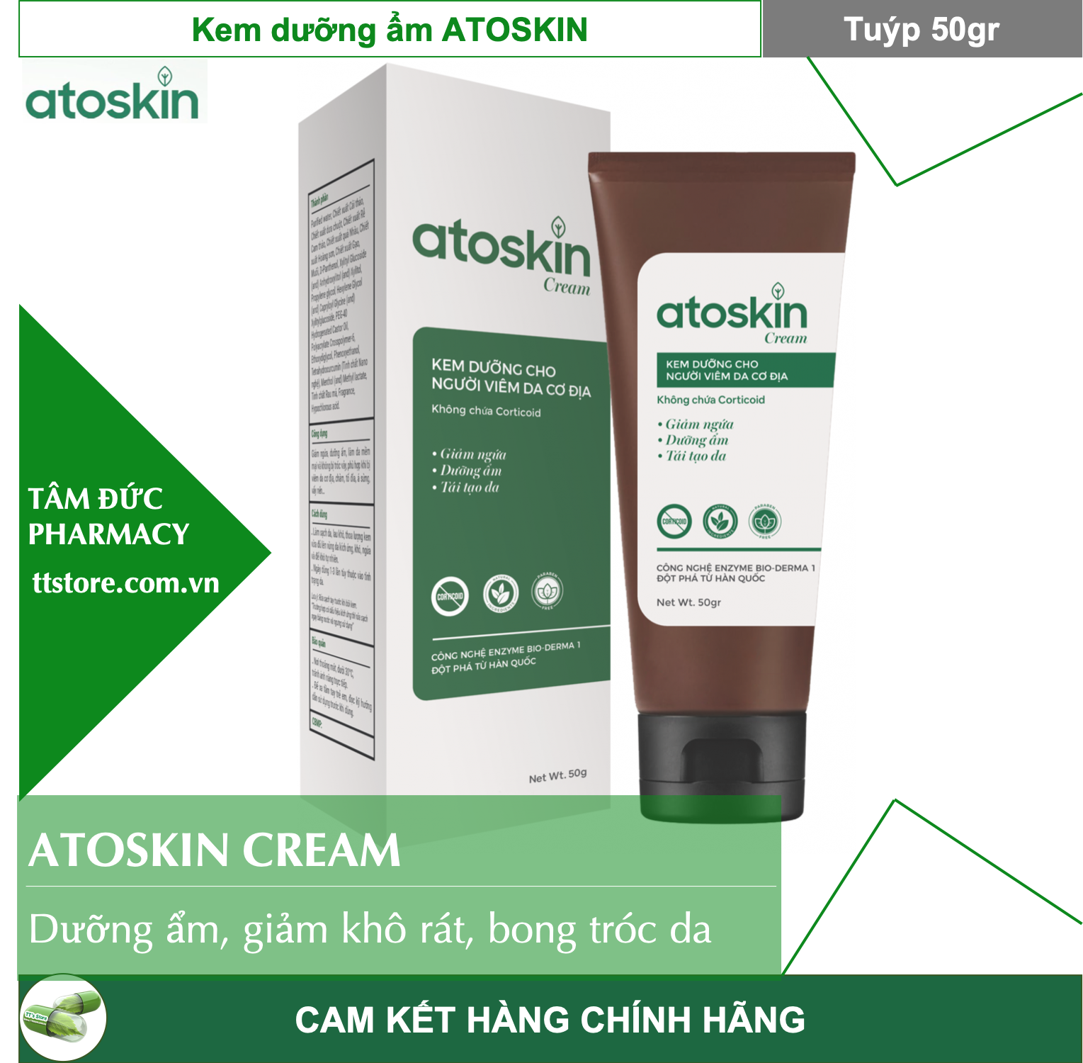 [Hcm]Kem Dưỡng Ẩm Atoskin [Tuýp 50G] - Atoskin Cream - Dành Cho Viêm Da Cơ Địa [Atokin]